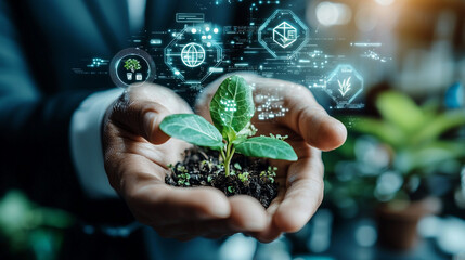 Ai generates sustainable business growth professionals nurturing green solutions in modern environments