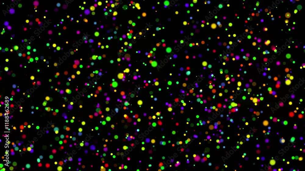 Wall mural multicolor glowing particles circle in the air. abstract 4k background with particles