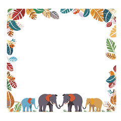 Obraz premium Natural forest cartoon elephant frame white background
