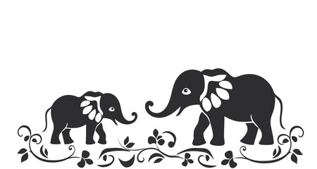 Obraz premium Natural forest cartoon elephant frame white background