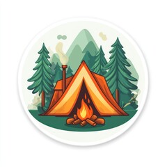 Campsite Illustration Featuring Tent Fire And Mountains