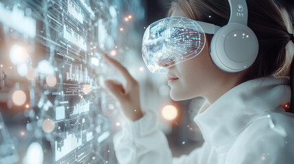 Ai-generated interactive holographic data panels elevate modern office experience in a tech-driven environment