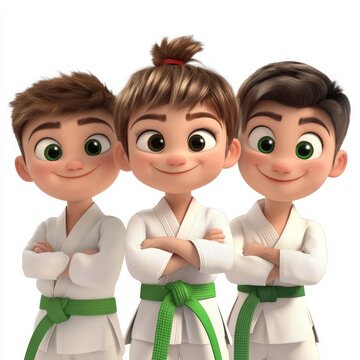 a cartoon animation of kids green karate belt