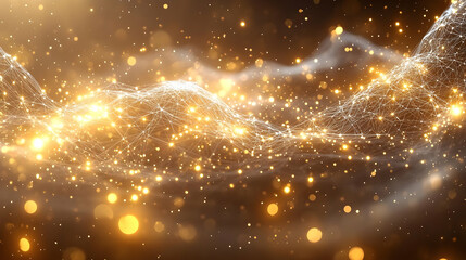 Golden Particle Wave Abstract Background. Shimmering Glittering Light and Sparkles. Luxury Elegant Design Texture