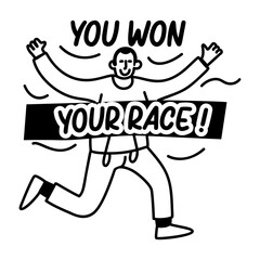 Person crossing the finish line with text you won your race, glyph sticker