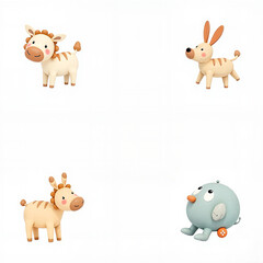 Fototapeta premium Cute cartoon animal toys, playful and cheerful, colorful figures