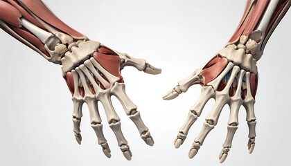 Detailed 3D Render of Human Hands Anatomy Showing Bones and Muscles