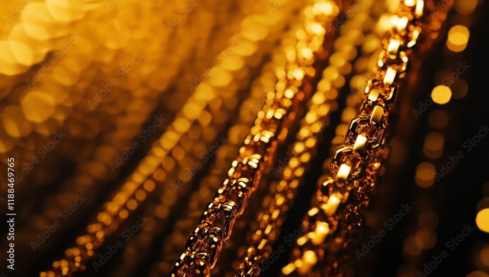 Poster close-up of intertwined gold chains against a bokeh background.