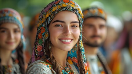 Fototapeta premium People in traditional Bosnian attire at a parade to celebrate Independence Day