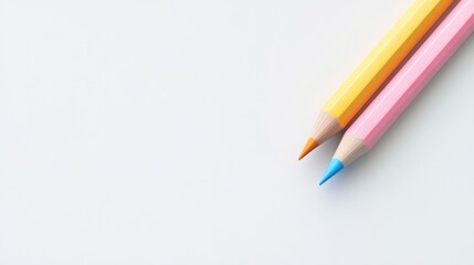 Two colored pencils, orange and pink, on white background.