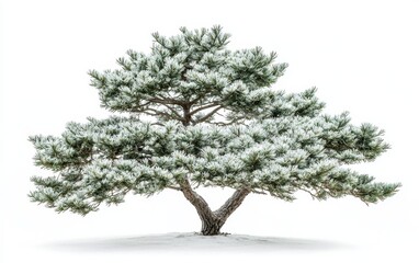 Obraz premium A majestic pine tree with sharp, defined needles and a textured trunk on a pristine white background