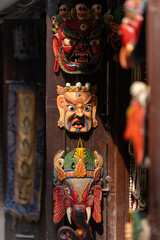Colorful Wooden Carved Masks for Sale on the Streets of Kathmandu