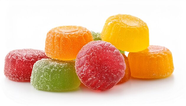 Colored jelly sweet sugar candies isolated on white background