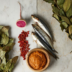 Horse mackerel fillet with radish and spinach in sauce