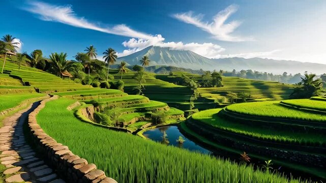 Stunning Rice Terrakes Zhatylovykh Bala Indonesia, Sunny Day