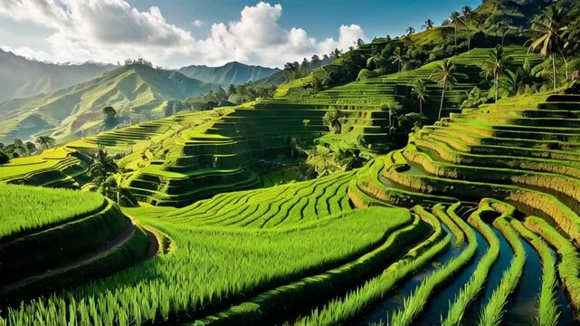 Stunning Rice Terrakes Zhatylovykh Bala Indonesia, Sunny Day