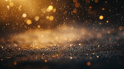 Obraz premium Sparkling golden glitter on dark background.