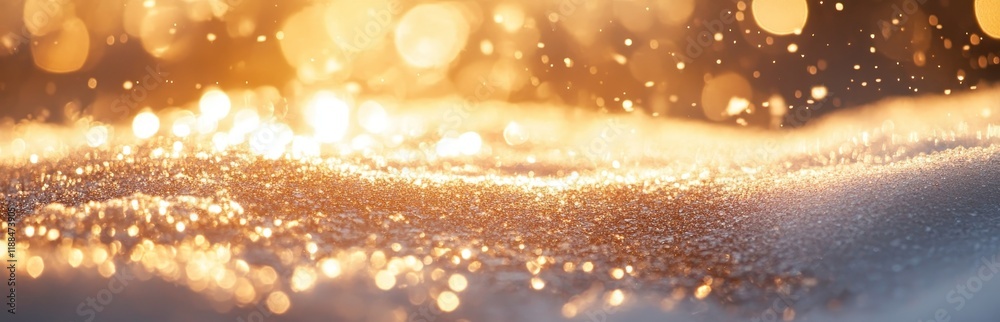 Poster sparkling golden glitter texture with bokeh lights.