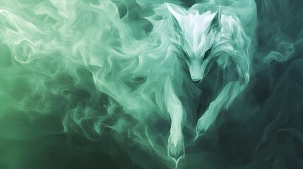 Ethereal Wolf Emerging From Verdant Smoke