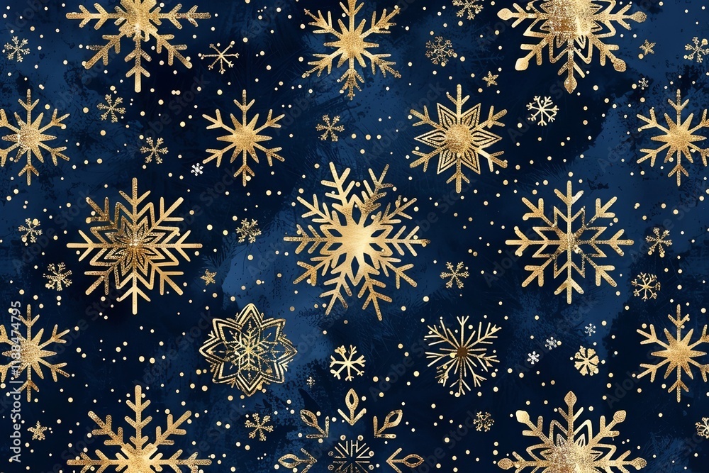 Fototapete golden snowflakes are shown in close-up on a blue background that is studio-clean, with enough of ro