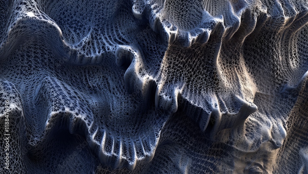 Aufkleber Abstract 3D rendered textured surface with wave-like formations and porous structure.