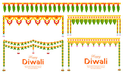 illustration of Flower garland decoration toran for Happy Diwali, Dussehra Indian Holiday festival background template for banner