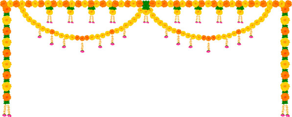 illustration of Flower garland decoration toran for Happy Diwali, Dussehra Indian Holiday festival background template for banner
