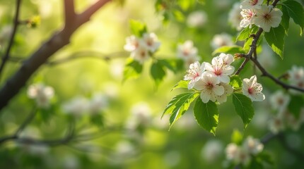 vibrant springtime canopy filled with fresh green leaves and colorful blossoms