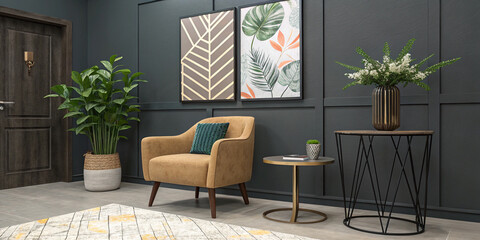 Front View of a Lounge Area Featuring a Waiting Space with Modern Decor