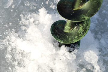 Winter fishing on the lake, fishing gear