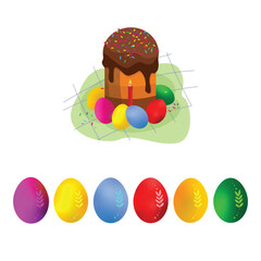 Easter cake with eggs and candles. Пасхальный кулич с яйцами.