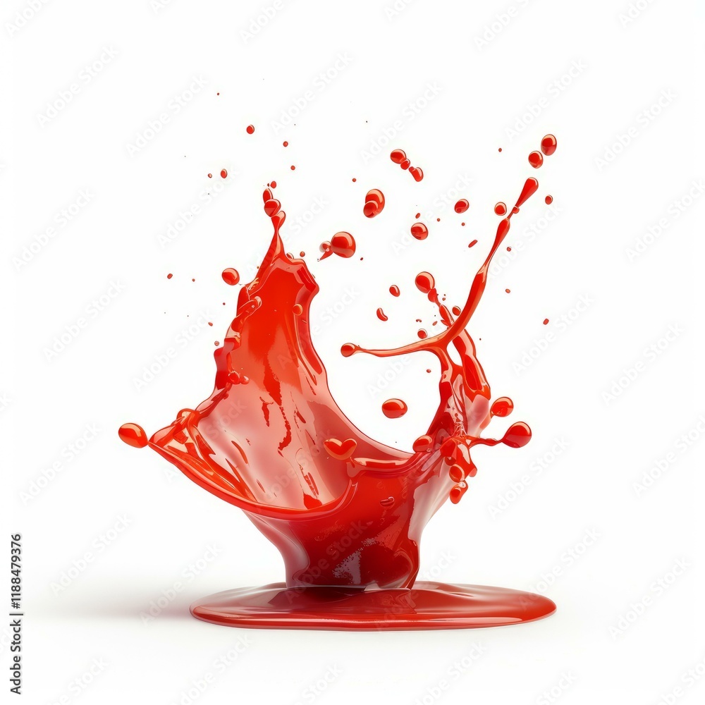 Poster dynamic splash of red liquid, creating an abstract form against a clean white backdrop