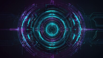 Fototapeta premium Futuristic cybernetic portal with radiant neon lights and geometric patterns