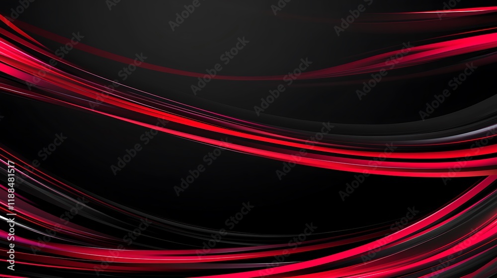 Poster abstract red flowing lines on black background