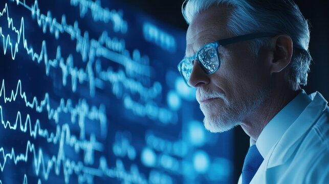 Medical professional analyzing heartbeat data hospital laboratory scientific research clinical environment close-up view health insight