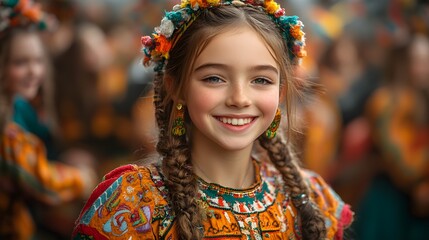 Fototapeta premium A traditional Irish folk dance performance with a crowd celebrating Saint Patrick's Day
