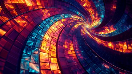 Vibrant digital mosaic glows with dynamic neon patterns in tech design