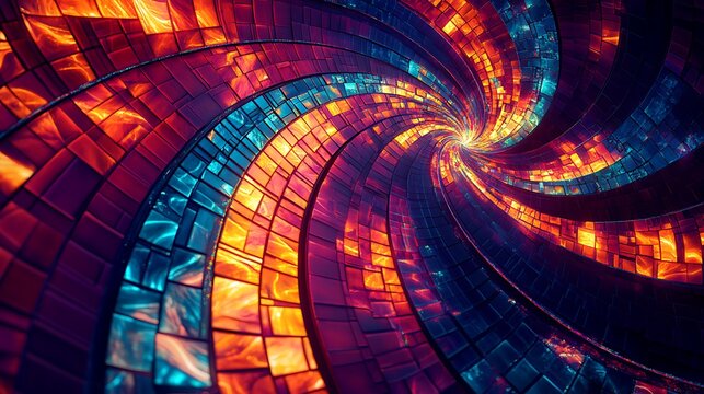 Vibrant digital mosaic glows with dynamic neon patterns in tech design