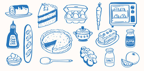 Set of  Bakery Shop Clip Art Logo, Hand Drawn Food Retro Vintage Baking Bread, Bakery icon Isolated Vector