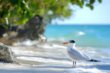Serene Coastal Bird: A Royal Tern on a Pristine Beach