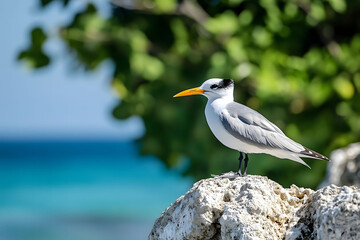 Majestic Bird on Tropical Rock: A Coastal Paradise