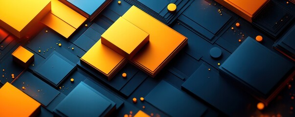 Abstract 3D Cubes:  Orange and Blue Geometric Design
