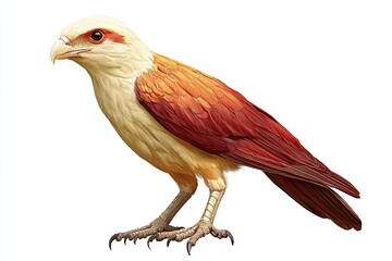 A striking reddish brown and cream colored bird of prey