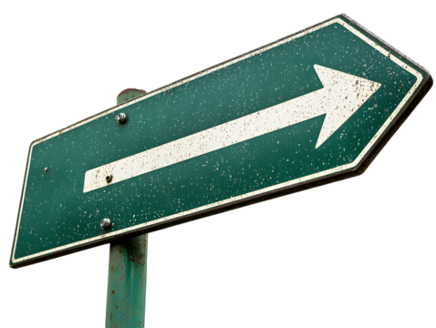 Green Road Sign With White Arrow Pointing the Direction