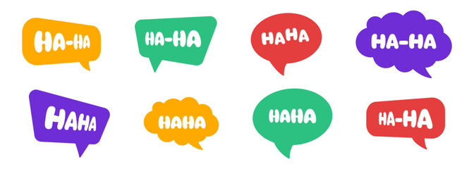 Haha laughing speech bubble. Comic speech bubble icon set. Set of speech bubbles. Vector illustration