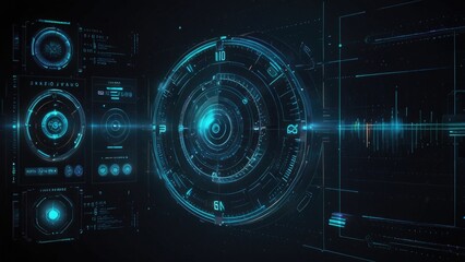 Futuristic cybernetic portal with radiant neon lights and geometric patterns.