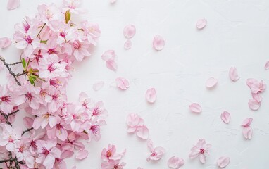 A vibrant cherry blossom tree in full bloom with pink petals on a clean white background