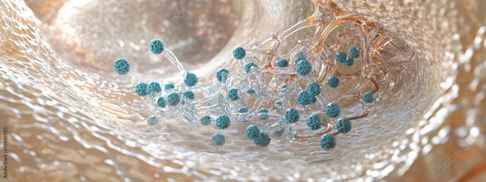 Aufkleber microscopic view of mold spores growing on a surface.