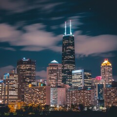 Fototapeta premium City skyline at night, urban lights