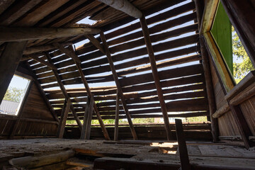 Abstract grunge wooden interior, abandoned attic room